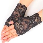 Schwarze Elegante Fingerlose Handschuhe & Halbfinger-Handschuhe aus Spitze für Damen für die Braut 