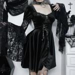 Schwarze Gothic Midi Bandage-Kleider & Bodycon-Kleider aus Spitze für Damen Größe L für den für den Sommer 