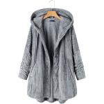 Damen Fleece Flauschige Winter Warme Knopftasche Mantel Lässige Kapuzenjacke S-8XL,Farbe: Grau,Größe:7XL
