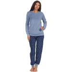 Damen Frottee Pyjama Schlafanzug Langarm mit Bündchen und Eiskristall Motiv 281 201 03 004, Farbe:blau, Größe2:48/50