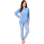 Hellblaue Damenschlafanzüge & Damenpyjamas aus Frottee maschinenwaschbar Größe L für den für den Winter 