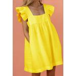 Gelbe Blumenmuster Streetwear Kurzärmelige Midi Midikleider aus Polyester für Damen Größe XL für den für den Sommer 