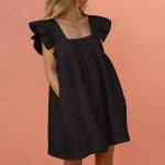 Schwarze Blumenmuster Streetwear Kurzärmelige Midi Midikleider aus Polyester für Damen Größe M für den für den Sommer 