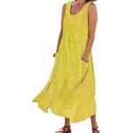 Gelbe Blumenmuster Sexy Ärmellose Maxi Stretchkleider aus Polyester für Damen Größe L für den für den Frühling 