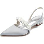 Silberne Spitze Slingback Ballerinas mit Perlen mit Riemchen in Normalweite aus Satin rutschfest für Damen Größe 40 für die Braut 