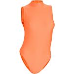 Damen Glanz Body ohne Ärmel Rücken-RV Orange stretch shiny glänzend leotard
