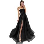 Schwarze Bestickte Ärmellose Maxi Herzförmige Lange Abendkleider mit Glitzer aus Tüll für Damen Größe XXS zum Abschlussball 