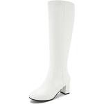 Weiße Karree Blockabsatz Damenoverkneestiefel mit Reißverschluss rutschfest Größe 41 für den für den Herbst 