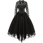 Schwarze Bestickte Gothic Langärmelige Rundhals-Ausschnitt Chiffon-Abendkleider mit Volants aus Chiffon für Damen Größe S für die Braut für den für den Sommer 