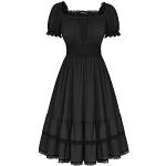 Schwarze Gothic Kurzärmelige Abendkleider A-Linie mit Rüschen aus Spitze für Damen Größe L für den für den Winter 