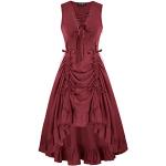 Reduzierte Bordeauxrote Gothic Ärmellose V-Ausschnitt Abendkleider A-Linie mit Rüschen aus Spitze für Damen Größe L 