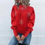 Rote Casual Langärmelige Strickpullover Handwäsche für Damen zu Weihnachten für den für den Winter 