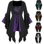 Violette Gothic Langärmelige T-Shirts mit Halloween-Motiv mit Pailletten aus Polyester Handwäsche für Damen Größe 3 XL für den für den Sommer 