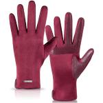Burgundfarbene Touchscreen-Handschuhe aus Veloursleder für Damen Größe M für den für den Winter 