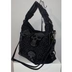 Schwarze Totenkopf Handtaschen mit Totenkopfmotiv mit Strass aus Kunstleder für Damen 