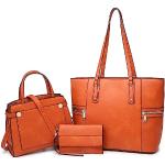 Orange Vegane Handtaschen Sets mit Nieten mit Reißverschluss aus Leder mit Innentaschen für Damen 