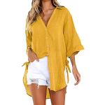 Zitronengelbe Unifarbene Oversize V-Ausschnitt Festliche Blusen aus Musselin für Damen Größe M für den für den Sommer 