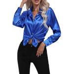 Royalblaue Business Langärmelige Tunika-Blusen aus Seide für Damen Größe XL 