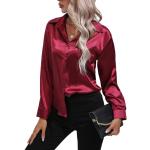 Bordeauxrote Business Langärmelige Tunika-Blusen aus Seide für Damen Übergrößen 