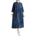 Reduzierte Hellblaue Vintage 3/4-ärmelige Herbstkleider mit Knopf aus Polyester für Damen Größe XS 