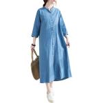 Reduzierte Hellblaue Vintage 3/4-ärmelige Herbstkleider mit Knopf aus Polyester für Damen Größe XS 