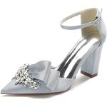 Silberne Spitze High Heels & Stiletto-Pumps mit Strass mit Riemchen aus Satin für Damen Größe 38 für die Braut 