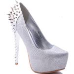 Silberne High Heels & Stiletto-Pumps mit Strass aus Kunstleder für Damen Größe 36 