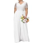 Weiße Elegante Kurzärmelige V-Ausschnitt Damenjumpsuits & Damenoveralls aus Spitze Größe XL für die Braut 