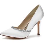 Weiße Spitze High Heels & Stiletto-Pumps mit Strass mit Riemchen aus Satin für Damen Größe 38 für die Braut 