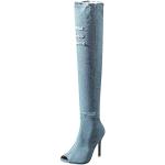 Himmelblaue Vintage High-Heel Stiefel mit Schnürsenkel für Damen Größe 40 für den für den Herbst 