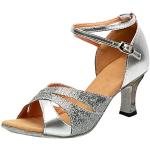 Silberne Salsa Schuhe mit Glitzer mit Riemchen aus Veloursleder leicht für Damen Größe 41 für den für den Sommer 