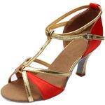 Rote Elegante Blockabsatz Salsa Schuhe mit Glitzer mit Riemchen aus Leder atmungsaktiv für Damen Größe 38 für den für den Sommer 