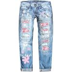 Rosa Unifarbene Atmungsaktive Ripped Jeans & Zerrissene Jeans mit Reißverschluss aus Leder für Damen Übergrößen 