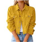 Gelbe Vintage Mini Übergangsjacken mit Knopf aus Denim für Damen Größe XL Große Größen für Partys für den für den Herbst 