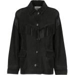 Schwarze Unifarbene Frame Maxi Kurze Lederjacken mit Fransen für Damen Größe S für den für den Herbst 