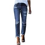 Dunkelblaue Vintage Ripped Jeans & Zerrissene Jeans ohne Verschluss aus Denim für Damen Größe L Große Größen 