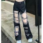 Schwarze Unifarbene Ripped Jeans & Zerrissene Jeans mit Reißverschluss aus Denim für Damen Größe XS für den für den Sommer 