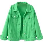 Grüne Oversize Mini Übergangsjacken mit Knopf aus Denim für Damen Größe XXL Große Größen für den für den Herbst 