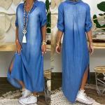 Kurzärmelige V-Ausschnitt Freizeitkleider aus Denim Handwäsche für Damen Größe XXL für den für den Sommer 