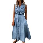 Blaue Casual Ärmellose Maxi Sommerkleider aus Denim für Damen Größe XL für den für den Sommer 