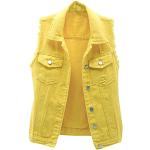 Gelbe Vintage Jeanswesten mit Reißverschluss aus Fleece für Damen Größe 3 XL für den für den Herbst 