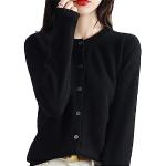 Reduzierte Schwarze Unifarbene Langärmelige Rundhals-Ausschnitt Kaschmir-Pullover aus Wolle maschinenwaschbar für Damen Größe S 