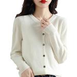 Reduzierte Weiße Unifarbene Langärmelige Rundhals-Ausschnitt Kaschmir-Pullover aus Wolle maschinenwaschbar für Damen Größe S 