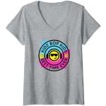 Graue Emoji Smiley V-Ausschnitt T-Shirts für Damen Größe S 