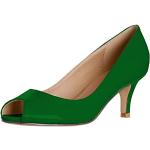 Grüne Lack-Optik Offene Kitten-Heel-Absatz Peep Toe Pumps ohne Verschluss aus Veloursleder für Damen Größe 41 