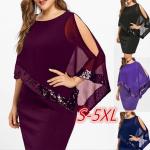 Violette Casual Midi Schulterfreie Chiffonkleider mit Pailletten aus Chiffon Handwäsche für Damen Größe 4 XL für den für den Herbst 