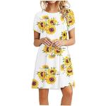 Gelbe Blumenmuster Casual Langärmelige Rundhals-Ausschnitt Shirtkleider für Damen Übergrößen 
