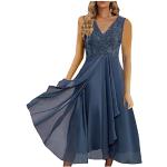 Marineblaue Elegante Langärmelige V-Ausschnitt Lange Abendkleider aus Jersey für Damen Größe XXL Große Größen für Brautjungfern für den für den Sommer 