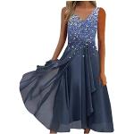 Silberne Elegante Langärmelige V-Ausschnitt Lange Abendkleider aus Chiffon für Damen Größe L Große Größen für den für den Sommer 