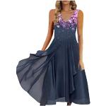 Violette Blumenmuster Elegante Langärmelige V-Ausschnitt Lange Abendkleider aus Chiffon für Damen Größe 4 XL Große Größen für Brautjungfern für den für den Sommer 